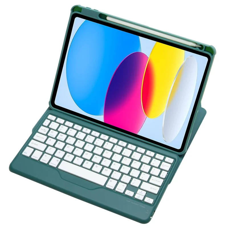 F10B Tablet Case for iPad (2025) / 10.9 (2022) PU Leather Wireless Bluetooth-Compatible Keyboard with Pencil Holder - Midnight Green