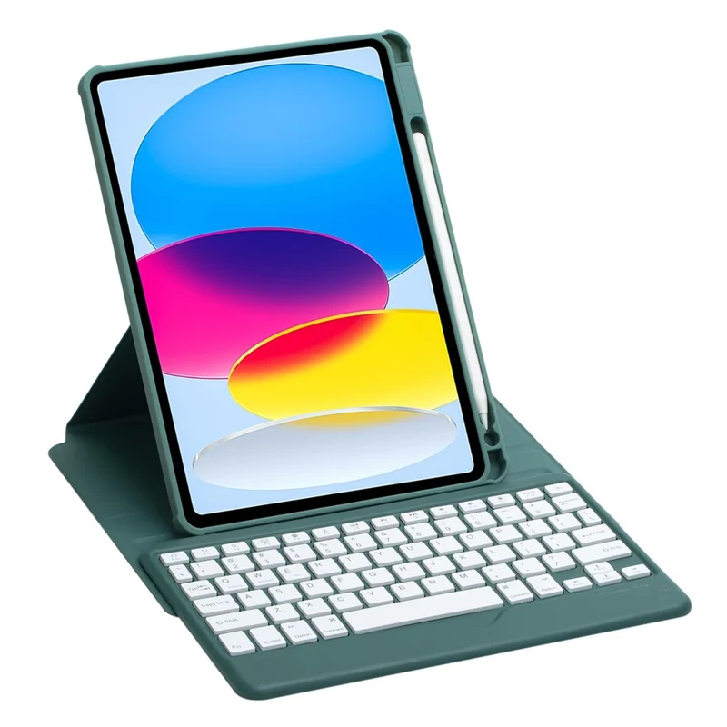 F10B Tablet Case for iPad (2025) / 10.9 (2022) PU Leather Wireless Bluetooth-Compatible Keyboard with Pencil Holder - Midnight Green