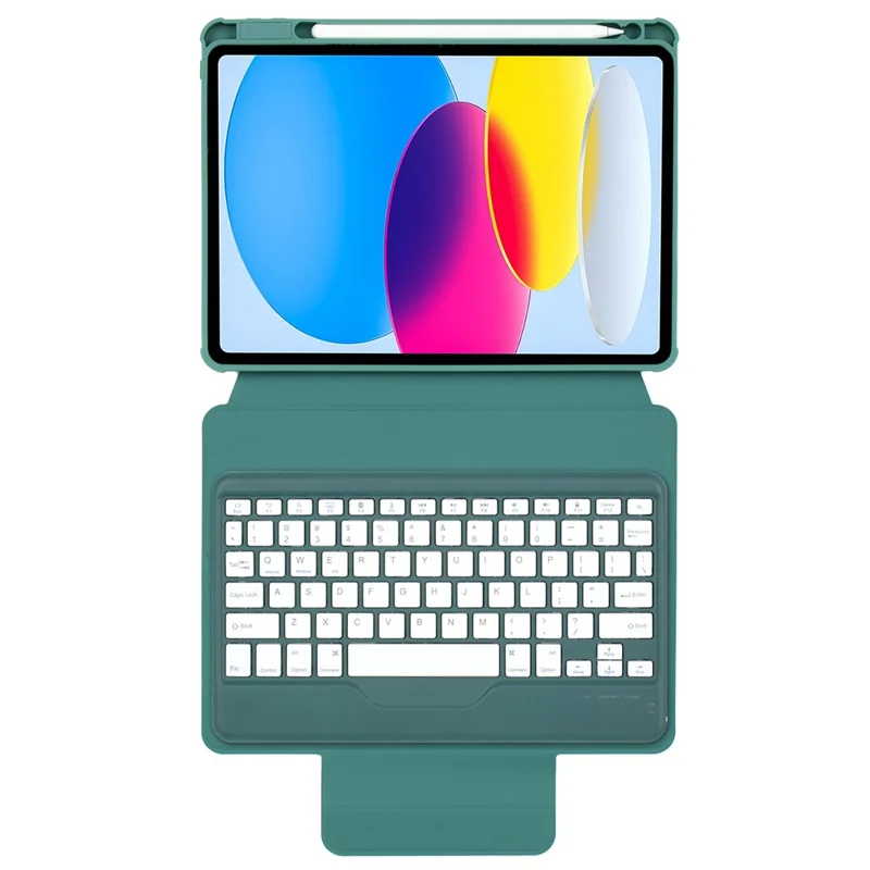 F10B Tablet Case for iPad (2025) / 10.9 (2022) PU Leather Wireless Bluetooth-Compatible Keyboard with Pencil Holder - Midnight Green