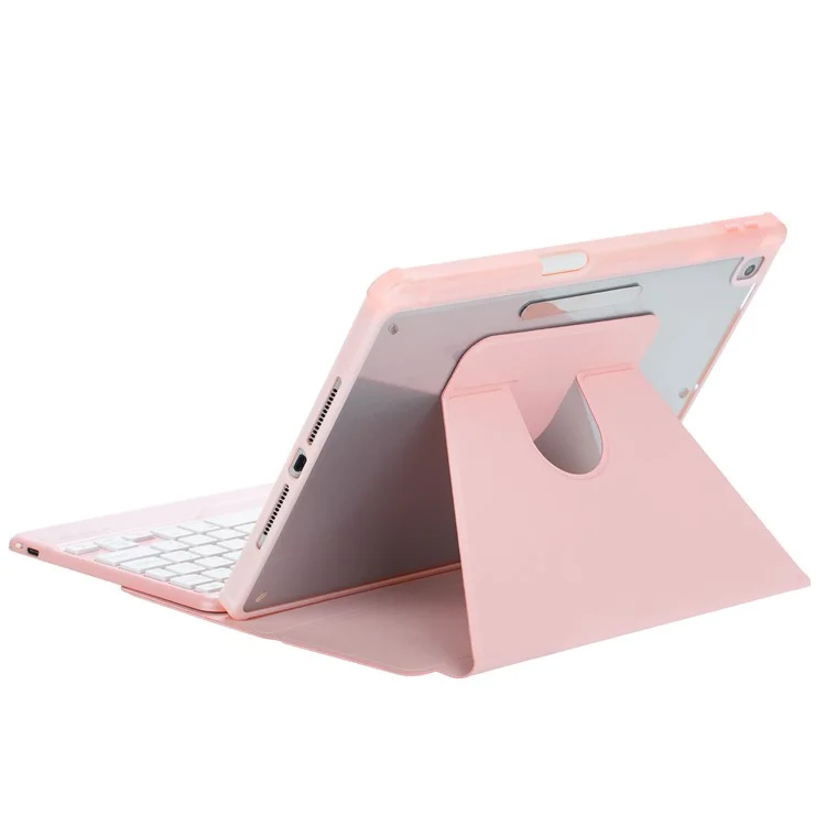 F10BS für iPad 10.9 (2022) PU-Leder-Tablet-Hülle Dreieckiger Ständer Cover mit abnehbarer kabelloser Hintergrundbeleuchtung Tastatur - Pink