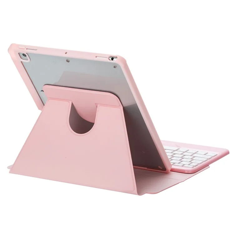F10BS für iPad 10.9 (2022) PU-Leder-Tablet-Hülle Dreieckiger Ständer Cover mit abnehbarer kabelloser Hintergrundbeleuchtung Tastatur - Pink