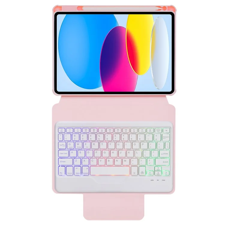 F10BS für iPad 10.9 (2022) PU-Leder-Tablet-Hülle Dreieckiger Ständer Cover mit abnehbarer kabelloser Hintergrundbeleuchtung Tastatur - Pink