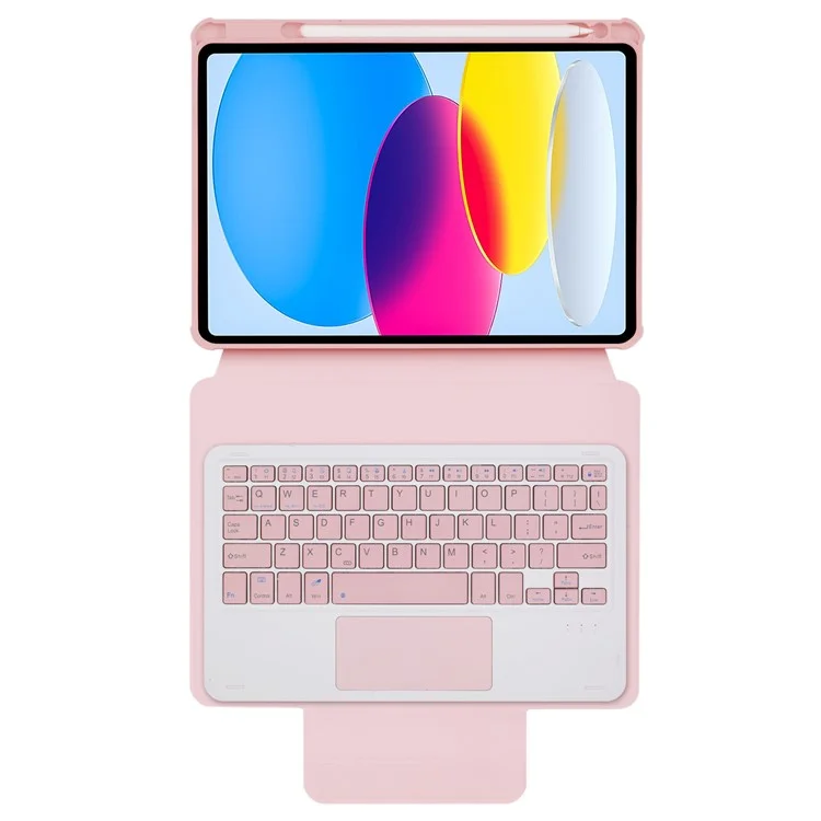 F10B-A Carcasa para Tablet iPad 10.9 (2022) de Piel de PU con Soporte Acrilico Transparente y Teclado con Touchpad Bluetooth - Rosa
