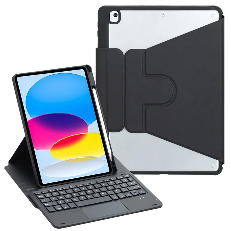 F10B-A Tablet Case for iPad (2025) / 10.9 (2022) PU Leather Stand Cover Bluetooth-Compatible Keyboard - Black