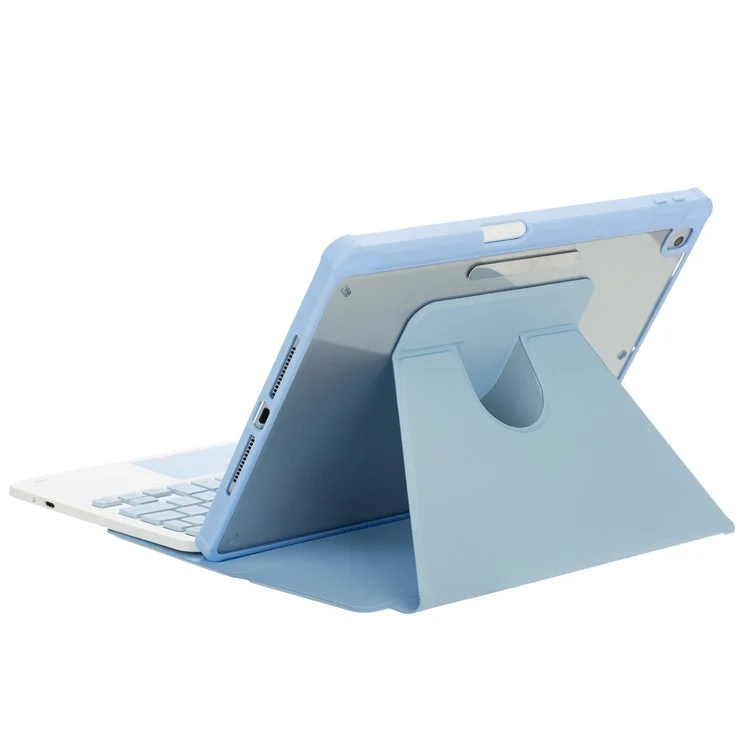 F10B-AS für iPad 10.9 (2022) PU-Leder + Acryl-Tablettenetui mit Ständer und kabellosem Touchpad-Hintergundbeleuchteter Tastatur - Himmelblau