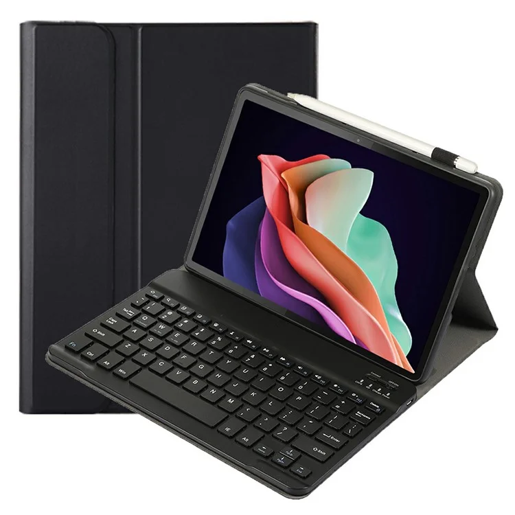 AM22 For Lenovo Pad Plus / Tab P11 Gen 2 Tablet Case PU Leather Stand Cover with Bluetooth-compatible Keyboard - Black