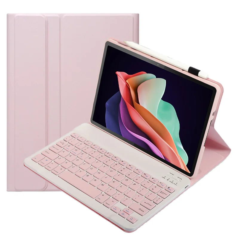 AM22 Pour Lenovo Pad Plus / Tab P11 Gen 2 Couvrette de Support en Cuir PU en Cuir PU Avec Clavier Bluetooth - Rose