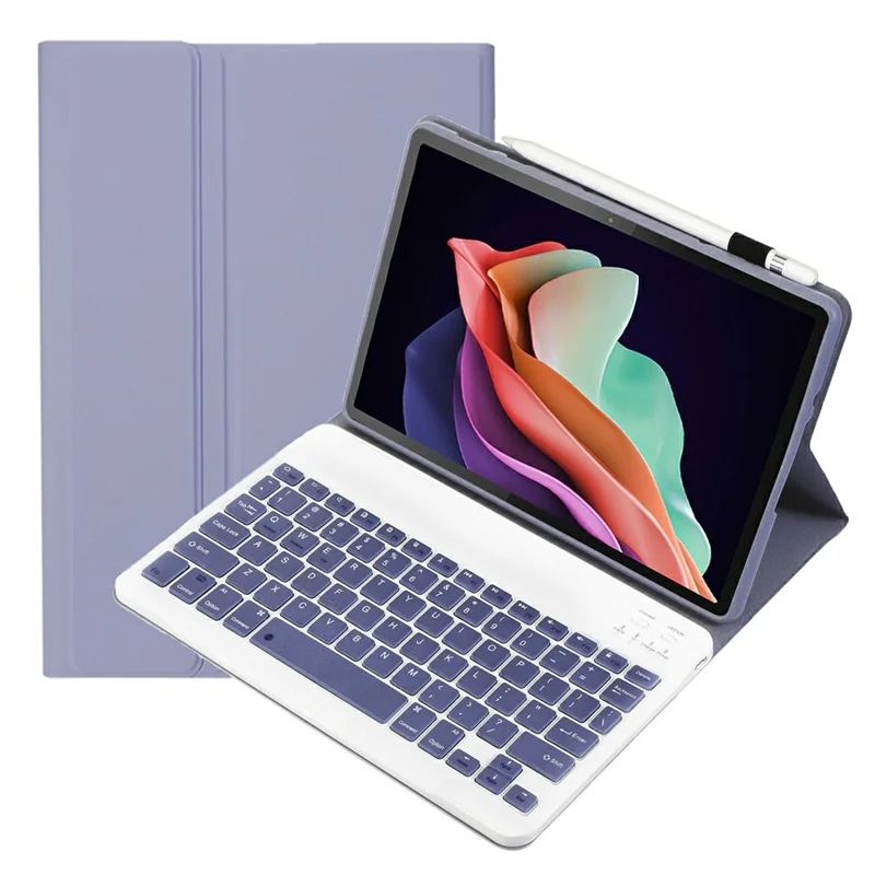 AM22 For Lenovo Pad Plus / Tab P11 Gen 2 Tablet Case PU Leather Stand Cover with Bluetooth-compatible Keyboard - Purple