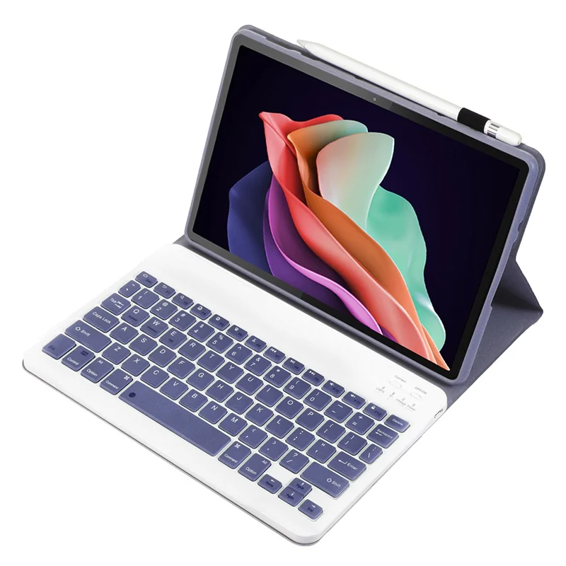 AM22 For Lenovo Pad Plus / Tab P11 Gen 2 Tablet Case PU Leather Stand Cover with Bluetooth-compatible Keyboard - Purple