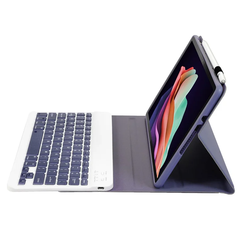 AM22 For Lenovo Pad Plus / Tab P11 Gen 2 Tablet Case PU Leather Stand Cover with Bluetooth-compatible Keyboard - Purple
