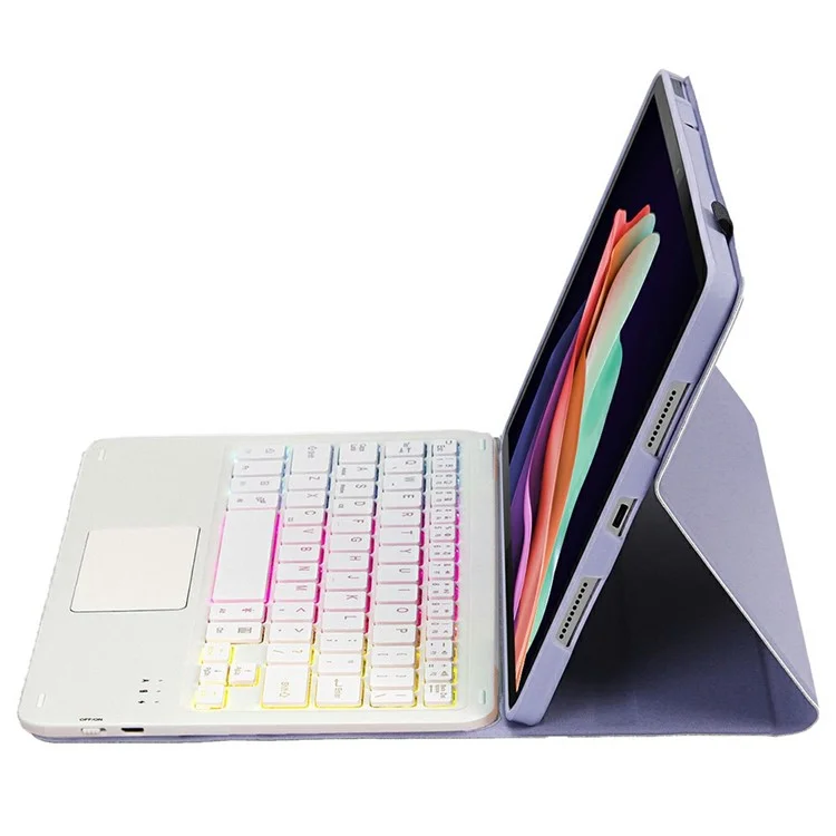AM22-AS For Lenovo Pad Plus / Tab P11 Gen 2 Tablet Case Leather Stand Cover with Detachable Touchpad Keyboard, 3 Colors Backlight - Purple