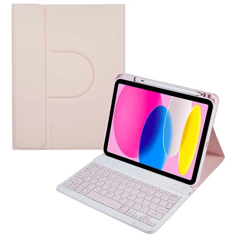 SK-2010 For iPad (2025) / 10.9 (2022) Tablet Case PU Leather Stand Folio Cover with Wireless Detachable Keyboard - Pink
