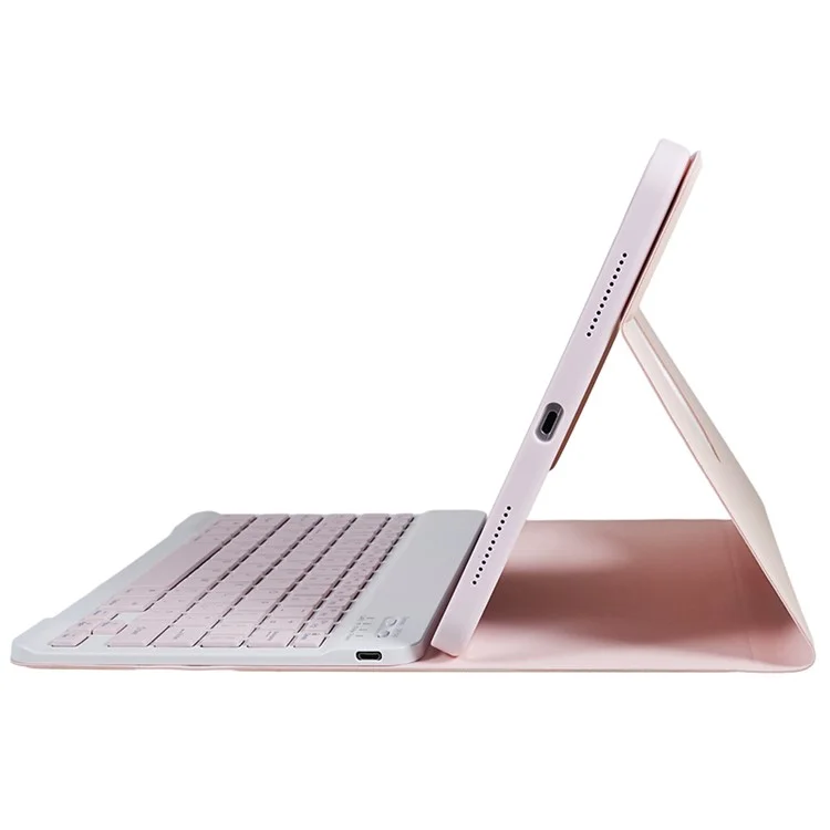 SK-2010 For iPad (2025) / 10.9 (2022) Tablet Case PU Leather Stand Folio Cover with Wireless Detachable Keyboard - Pink