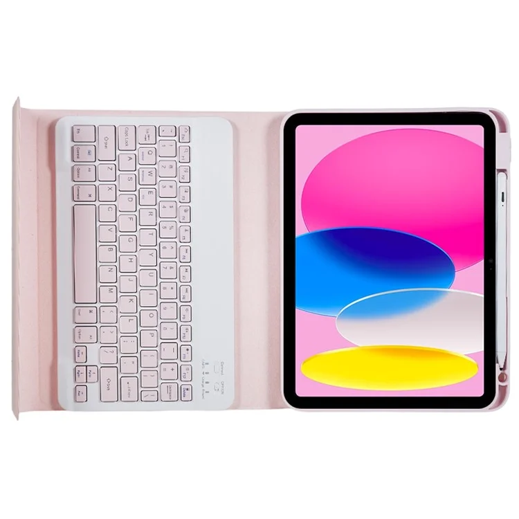 SK-2010 For iPad (2025) / 10.9 (2022) Tablet Case PU Leather Stand Folio Cover with Wireless Detachable Keyboard - Pink