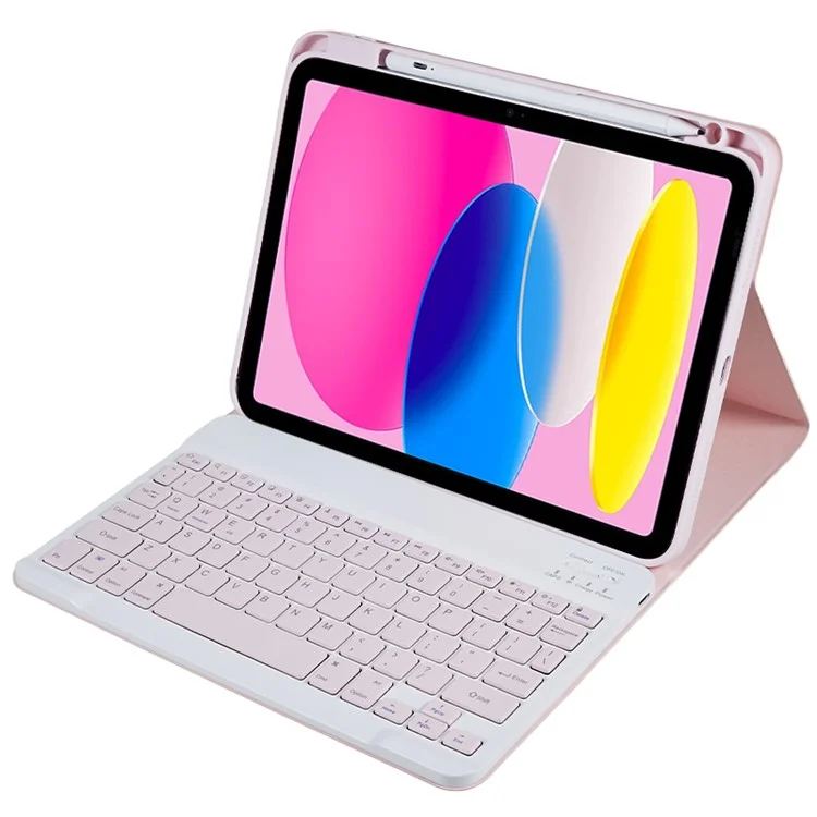 SK-2010 For iPad (2025) / 10.9 (2022) Tablet Case PU Leather Stand Folio Cover with Wireless Detachable Keyboard - Pink