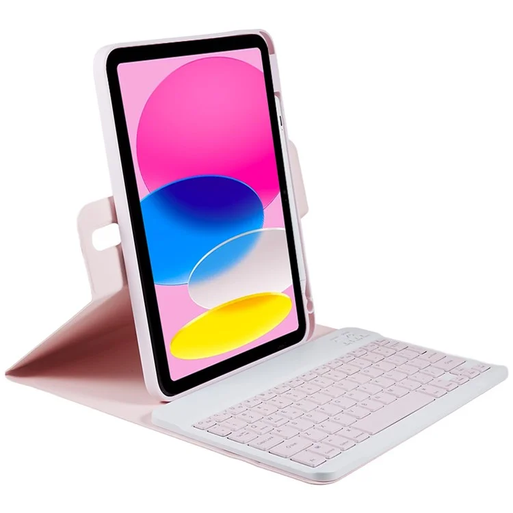 SK-2010 For iPad (2025) / 10.9 (2022) Tablet Case PU Leather Stand Folio Cover with Wireless Detachable Keyboard - Pink