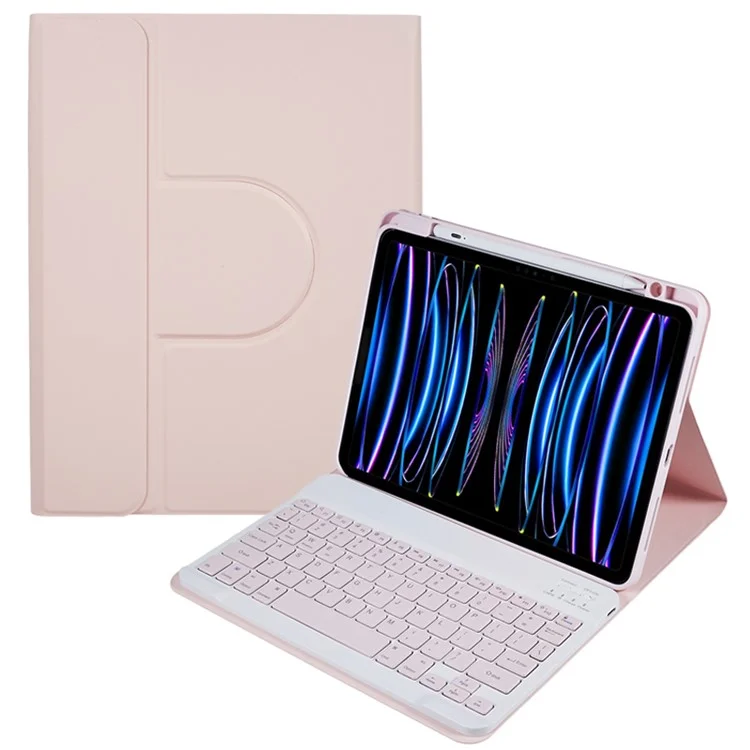 SK-2011 Stand Tablet Case For iPad Pro 11 (2018) / (2020) / (2021) / (2022) PU Leather Cover with Detachable Wireless Bluetooth-compatible Keyboard - Pink