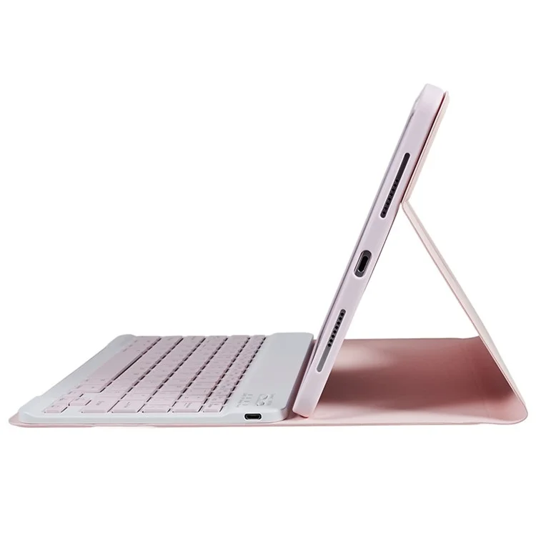 SK-2011 Stand Tablet Case For iPad Pro 11 (2018) / (2020) / (2021) / (2022) PU Leather Cover with Detachable Wireless Bluetooth-compatible Keyboard - Pink