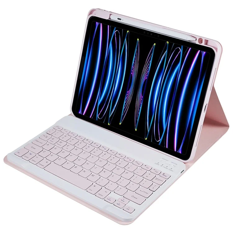 SK-2011 Stand Tablet Case For iPad Pro 11 (2018) / (2020) / (2021) / (2022) PU Leather Cover with Detachable Wireless Bluetooth-compatible Keyboard - Pink