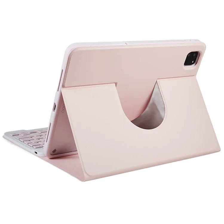 SK-2011 Stand Tablet Case For iPad Pro 11 (2018) / (2020) / (2021) / (2022) PU Leather Cover with Detachable Wireless Bluetooth-compatible Keyboard - Pink