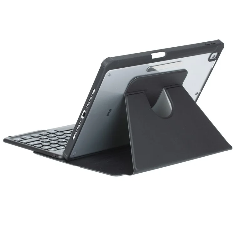 YL10 Round Cap Bluetooth-Compatible Keyboard Case for iPad (2025) / 10.9 (2022) Leather Tablet Cover with Rotating Stand, Pen Slot - Black