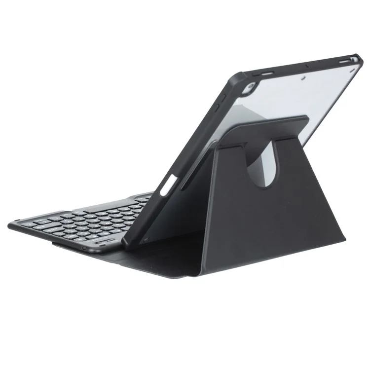 YL10 Round Cap Bluetooth-Compatible Keyboard Case for iPad (2025) / 10.9 (2022) Leather Tablet Cover with Rotating Stand, Pen Slot - Black