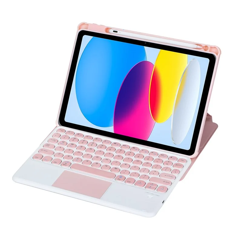 YL10-A Für iPad 10.9 (2022) Stoßfeste Ständer-Abdeckung Tablet-Ledertasche + Bluetooth-Tastatur mit Touchpad - Pink