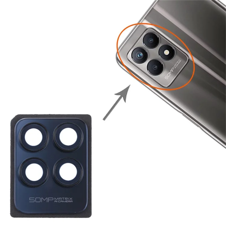 Para Realme 8i OEM Back Camera Lens Holder Cover con Cristal Parte (sin Logotipo) - Negro