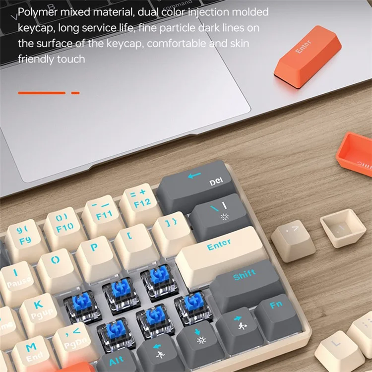 T-WOLF T30 Mechanical Keyboard Wired + Wireless + Bluetooth-compatible 3-Mode RGB Gaming Keyboard 63 Keys - White