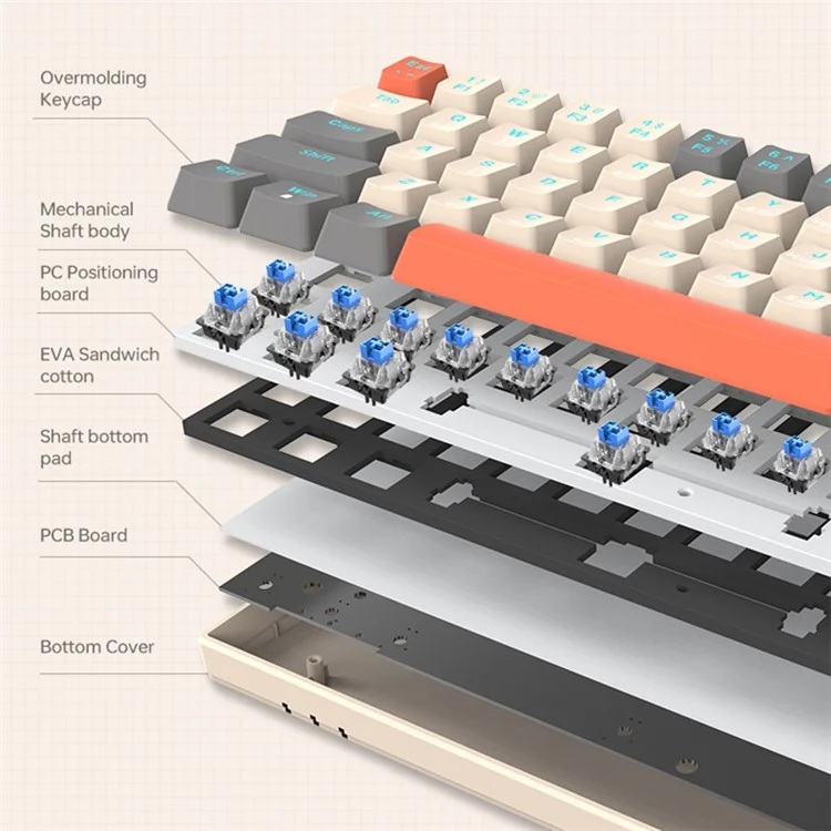T-WOLF T30 Mechanical Keyboard Wired + Wireless + Bluetooth-compatible 3-Mode RGB Gaming Keyboard 63 Keys - White
