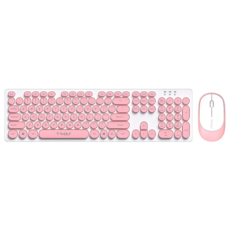 T-WOLF TF770 Wireless Keyboard and Mouse Combo 104 Key Low-Noise Keyboard with Cute Keycaps - Pink