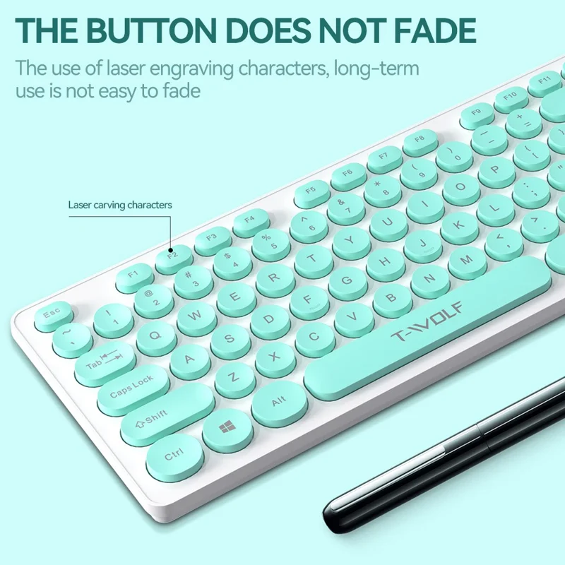 T-WOLF TF770 Wireless Keyboard and Mouse Combo 104 Key Low-Noise Keyboard with Cute Keycaps - Pink