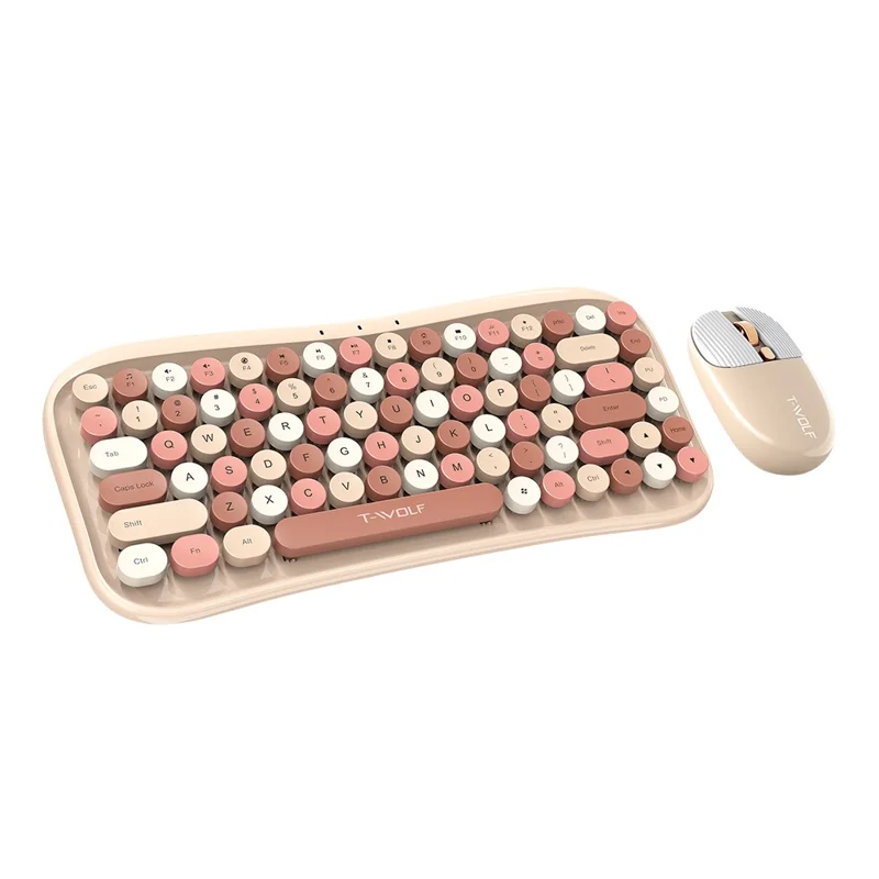 T-WOLF TF660 Bluetooth5.0 / 2.4G Modo Dual Teclado Inalámbrico Ratón Conjunto Teclas Redondas - Rosa