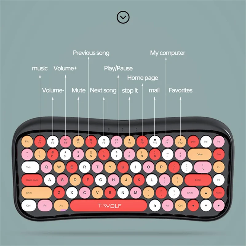 T-WOLF TF660 Bluetooth5.0 / 2.4G Modo Dual Teclado Inalámbrico Ratón Conjunto Teclas Redondas - Rosa