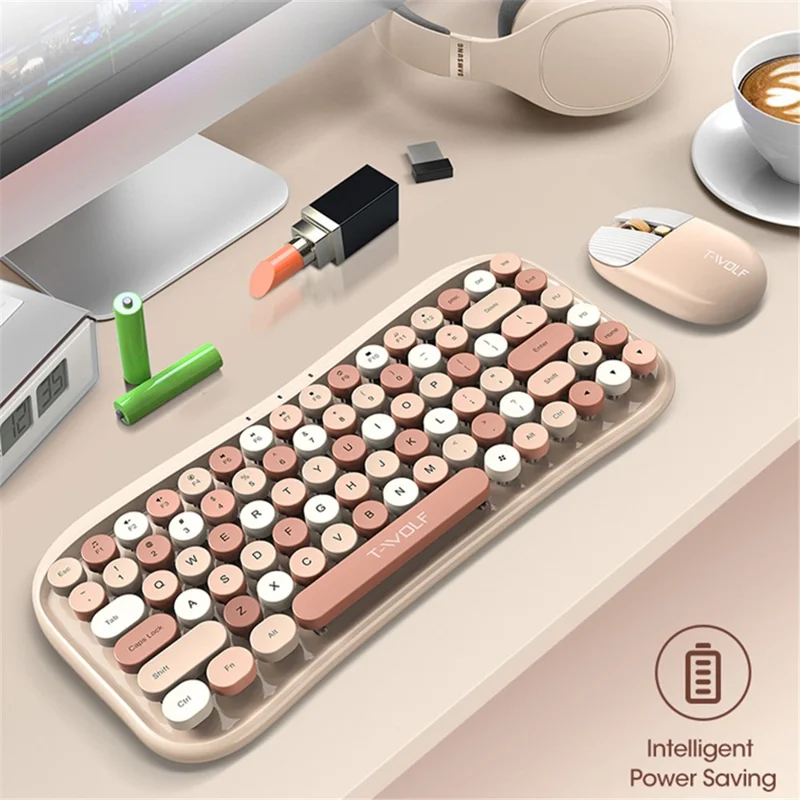 T-WOLF TF660 Bluetooth5.0 / 2.4G Dual Mode Wireless Keyboard Mouse Set Round Keycap Keyboard - Blue