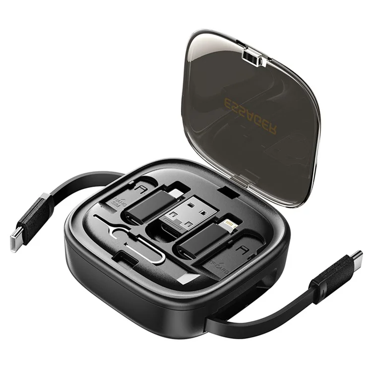 ESSAGER Комплект интегрированных адаптеров USB-C с зарядным кабелем, чехлом, преобразователем, слотом для карты и держателем для телефона - черный