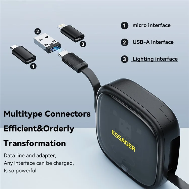 ESSAGER Комплект интегрированных адаптеров USB-C с зарядным кабелем, чехлом, преобразователем, слотом для карты и держателем для телефона - черный