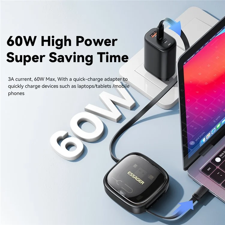 ESSAGER Комплект интегрированных адаптеров USB-C с зарядным кабелем, чехлом, преобразователем, слотом для карты и держателем для телефона - черный
