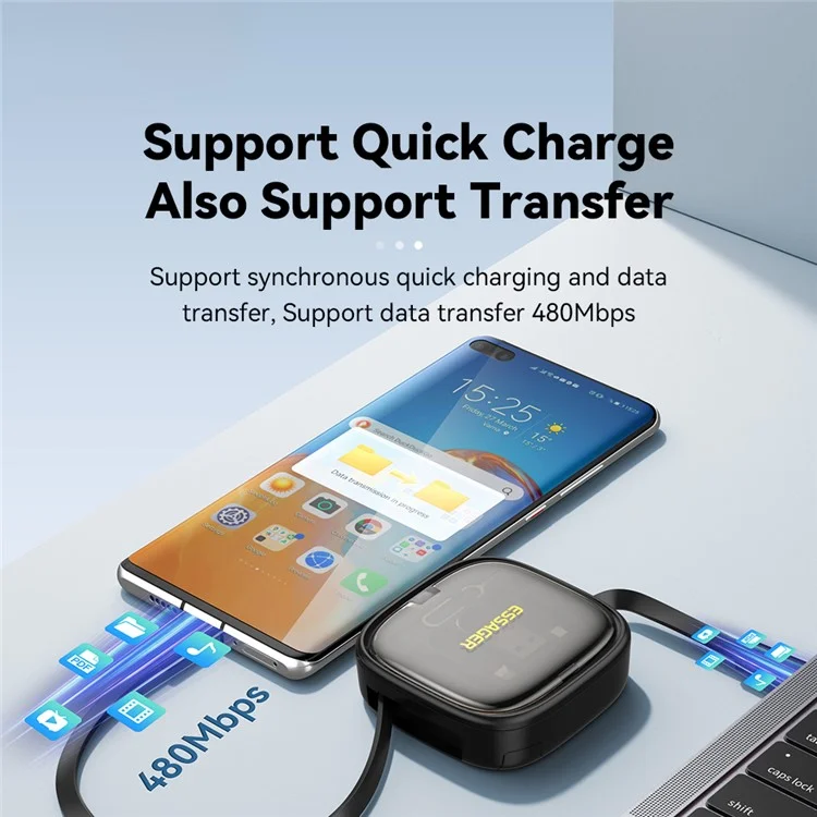 ESSAGER Комплект интегрированных адаптеров USB-C с зарядным кабелем, чехлом, преобразователем, слотом для карты и держателем для телефона - черный