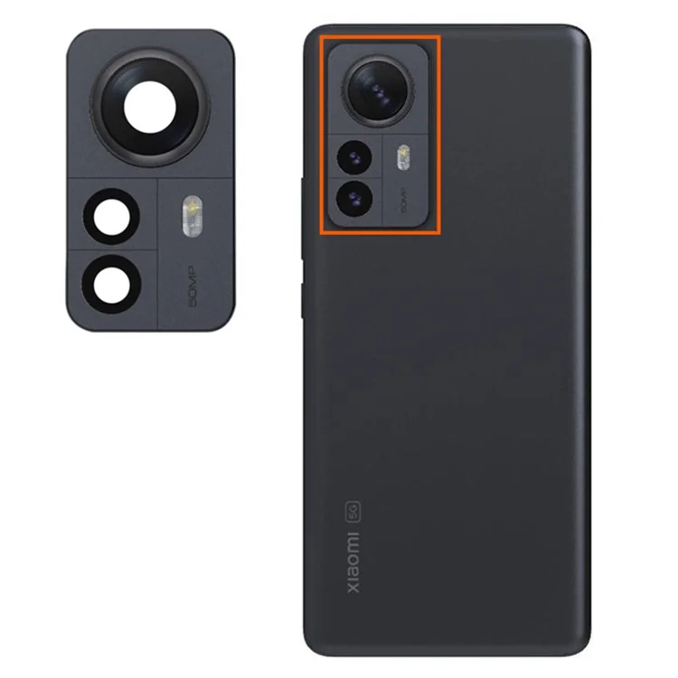 Para Xiaomi 12 Pro 5G OEM Back Camera Lens Holder Cover com Peça de Vidro (sem Logotipo) - Preto