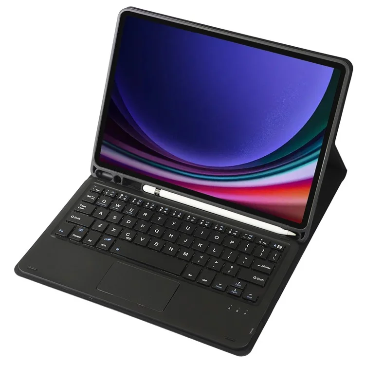 A710B-A For Samsung Galaxy Tab S9 X710 / X716B / S10 FE / S9 FE PU Leather Cover with Touchpad Bluetooth-Compatible Keyboard - Black