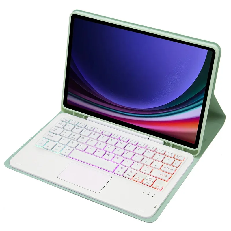 A710B-AS Per Samsung Galaxy Tab S9 / S9 FE X710 / X716B / X718U Tastiera Retroilluminata Bluetooth Custodia Tablet PU - Verde Chiaro