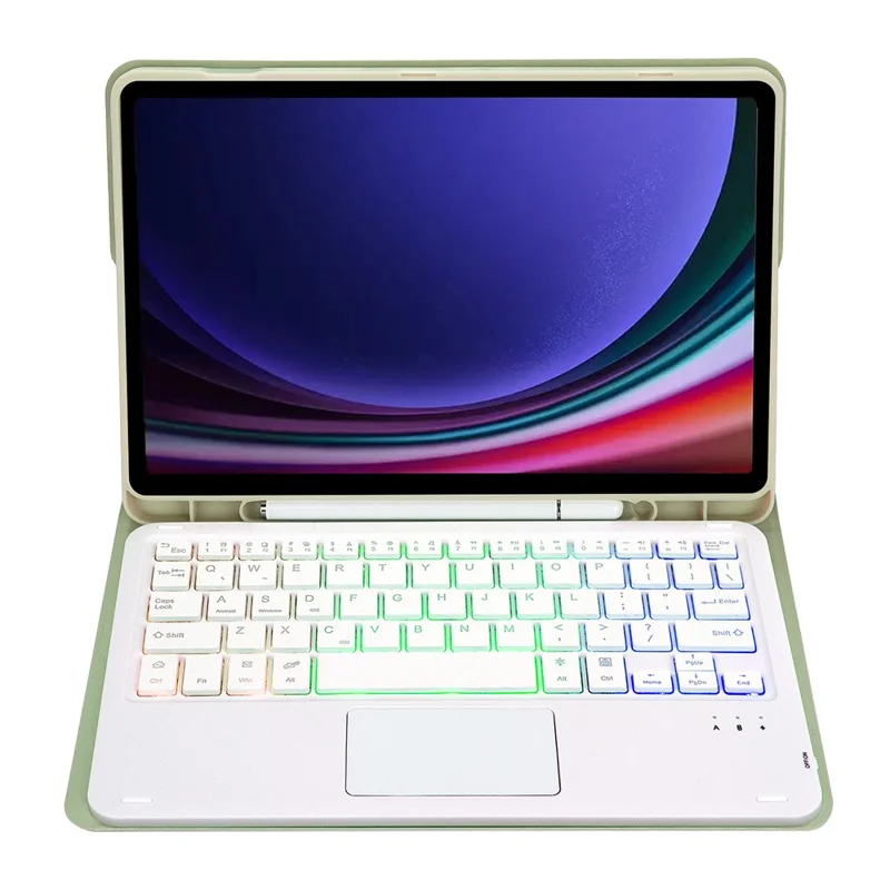 A710B-AS Per Samsung Galaxy Tab S9 / S9 FE X710 / X716B / X718U Tastiera Retroilluminata Bluetooth Custodia Tablet PU - Verde Chiaro