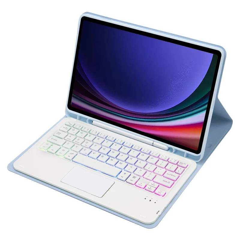 A710B-AS Para Samsung Galaxy Tab S9 / S9 FE X710 / X716B / X718U Teclado Bluetooth retroiluminado Funda de Tablet PU - Azul bebé