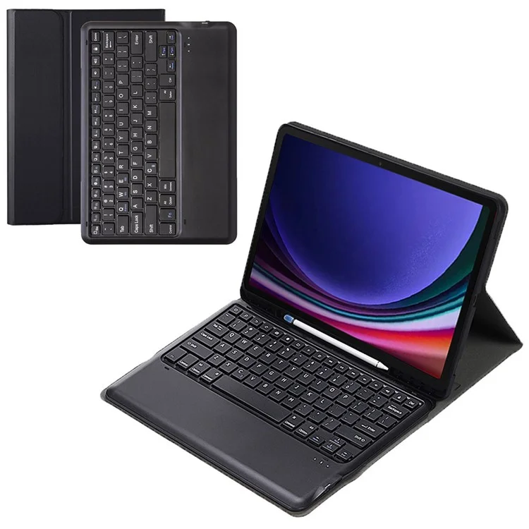 A810B For Samsung Galaxy Tab S9+ X810 / X816 / X818 Detachable Bluetooth Keyboard Case Shockproof Tablet Cover with Pen Slot - Black