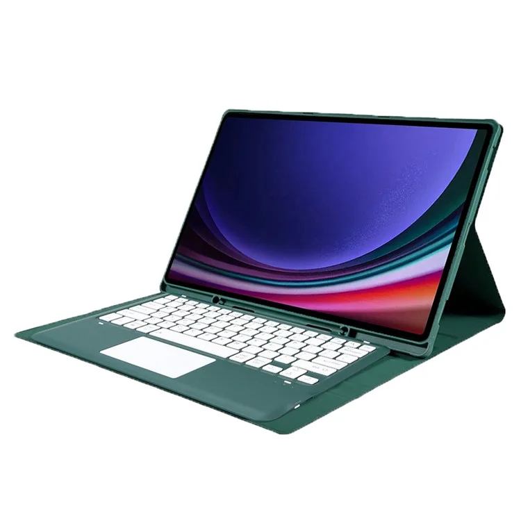 A910B-A For Samsung Galaxy Tab S9 Ultra X910 / X916B / X918U Removable Bluetooth-compatible Keyboard with TouchPad Protective Case - Dark Green