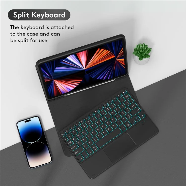 TP-1109 Per iPad Air 11 (2024) / Air (2020) / Air (2022) / Pro 11 (2018) / (2020) / (2021) / (2022) Tastiera retroilluminata Touchpad Bluetooth Custodia per tablet