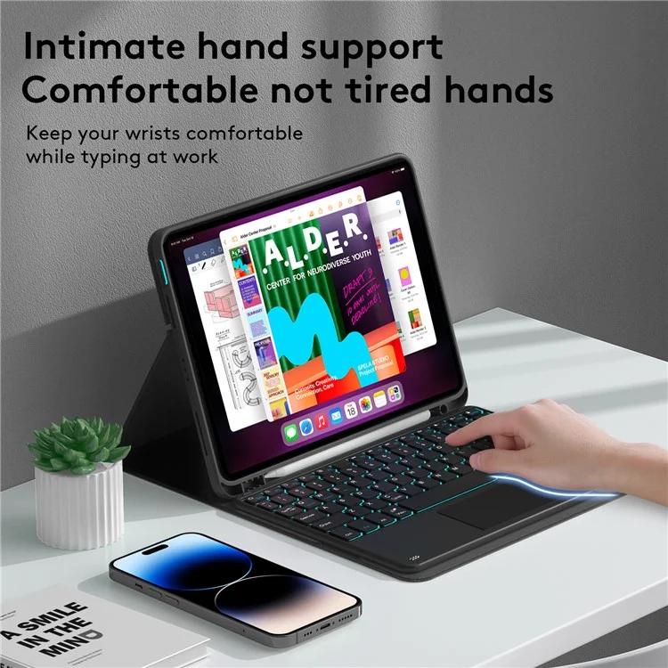 TP-1109 Per iPad Air 11 (2024) / Air (2020) / Air (2022) / Pro 11 (2018) / (2020) / (2021) / (2022) Tastiera retroilluminata Touchpad Bluetooth Custodia per tablet