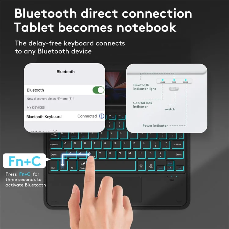 TP-1109 Per iPad Air 11 (2024) / Air (2020) / Air (2022) / Pro 11 (2018) / (2020) / (2021) / (2022) Tastiera retroilluminata Touchpad Bluetooth Custodia per tablet
