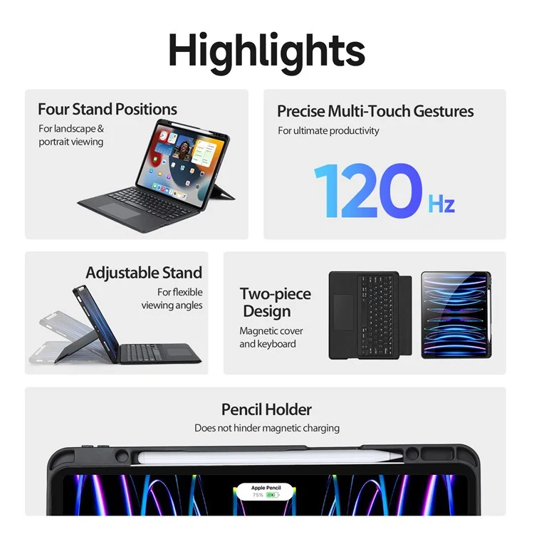 DUX DUCIS for iPad Pro 12.9 (2022)  /  (2021)  /  (2020) Detachable Bluetooth-compatible Keyboards Tablet Stand Leather Case with Touchpad